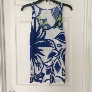 Floral Blue, Green, and White Tank Top